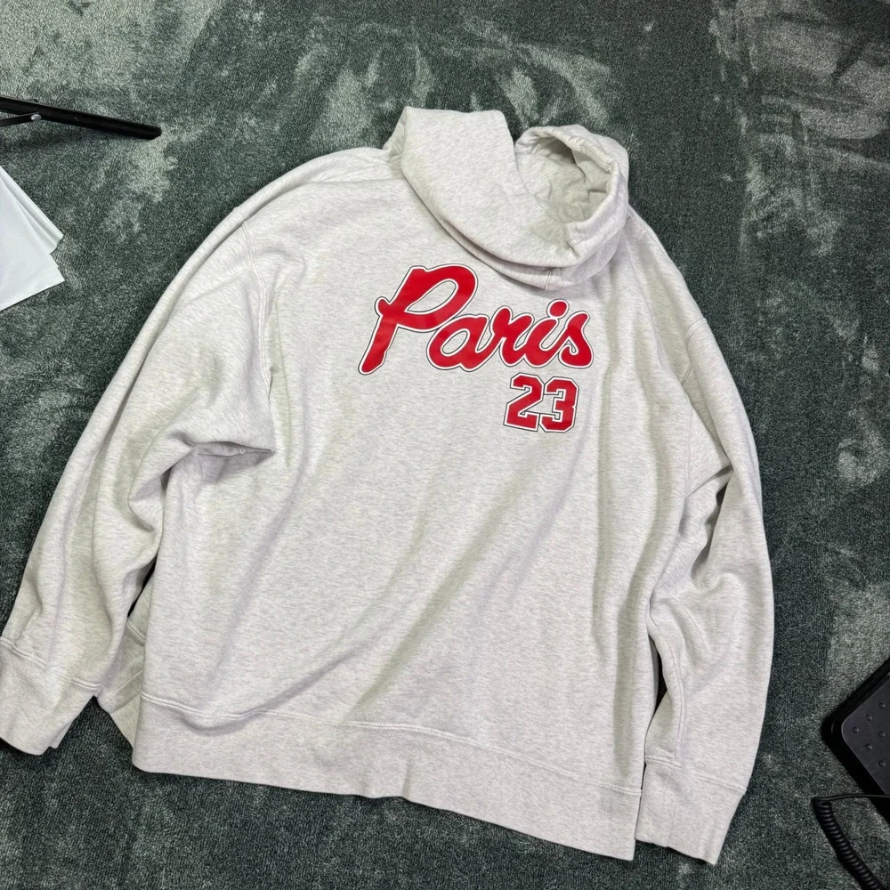 Jordan Fleece Pullover Hoodie Men 2XL Birch Heather Grey PSG Paris 23 Script